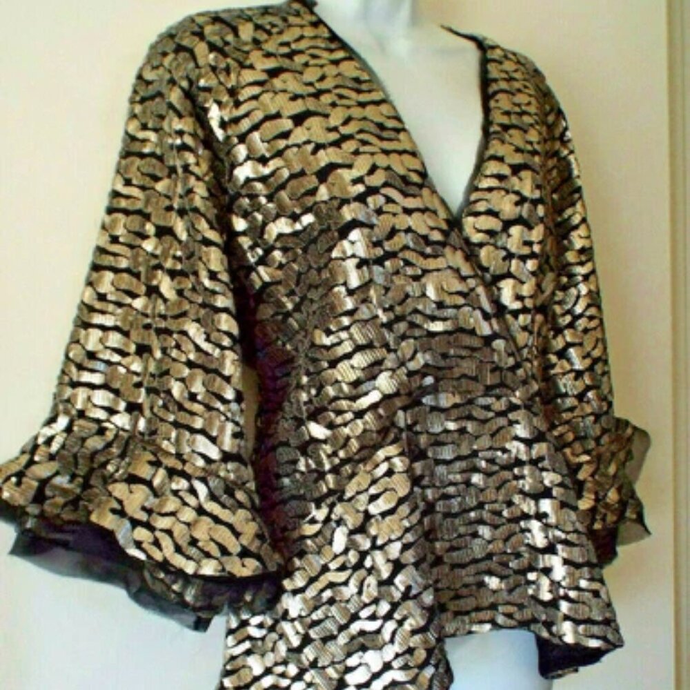 Pre-loved IRO Black & Gold Sequinned Evening Top - Size 40 (M)